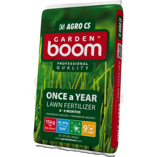 Ingrasamant gazon Garden Boom Once a Year 25-05-08+3MgO, 15 kg – Aplicare unica, actiune 6-9 luni